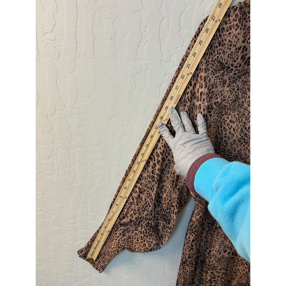 ML Monique Lhuillier Leopard Print Dress Smocked Long Sleeve Mini Sz 10 - Picture 6 of 7